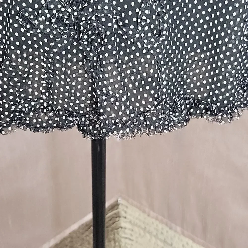 SOPHIE MAX Black and White‎ Polka Dotted Floral Circle Skirt Small